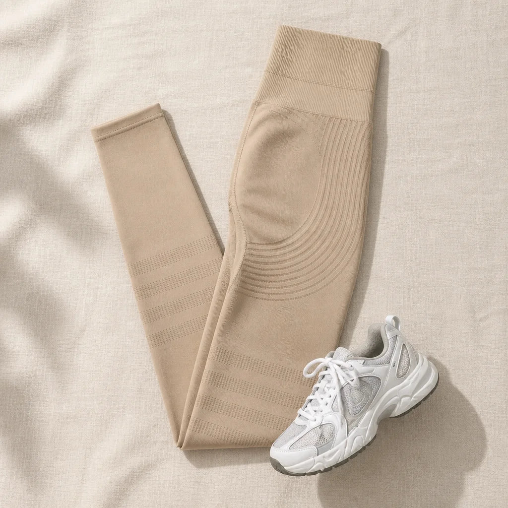 Legging sculptant 3D CelluFit beige, vue à plat