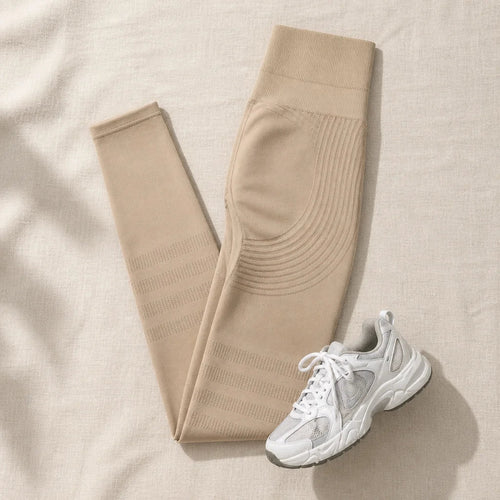 Legging sculptant 3D CelluFit beige, vue à plat
